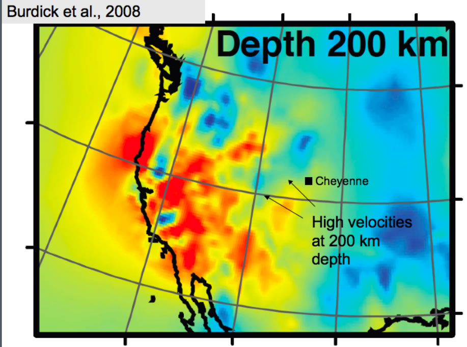 Burdick et al. map P velocity variation 200 km depth