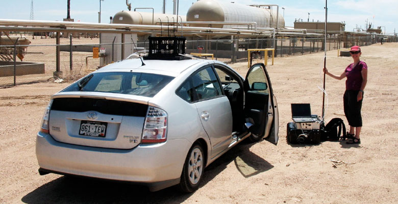 CIRES scientist Gabrielle Petron uses a specially equipped Toyota Prius to study air pollution
