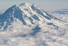 aerial of Mount Rainier in winter