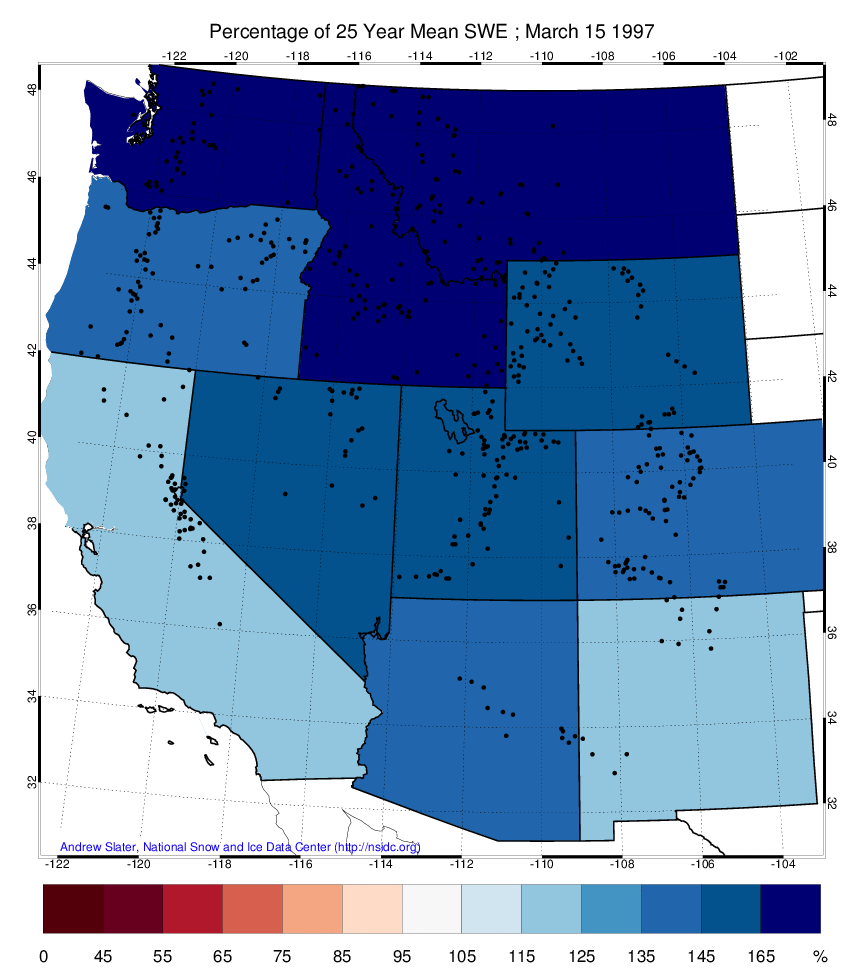 Percentage of mean SWE in last 25yrs